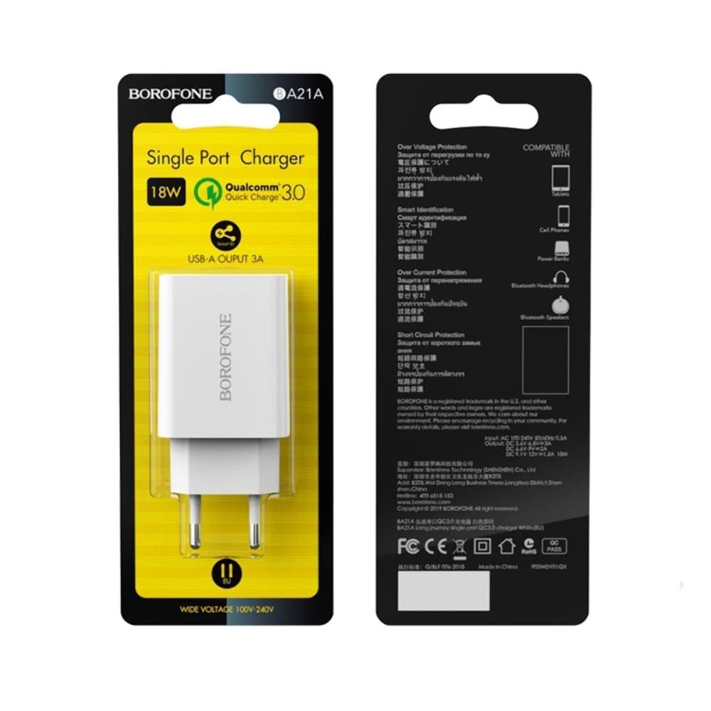    Borofone BA21A, 1 USB, 18 , Quick Charge 3.0, 