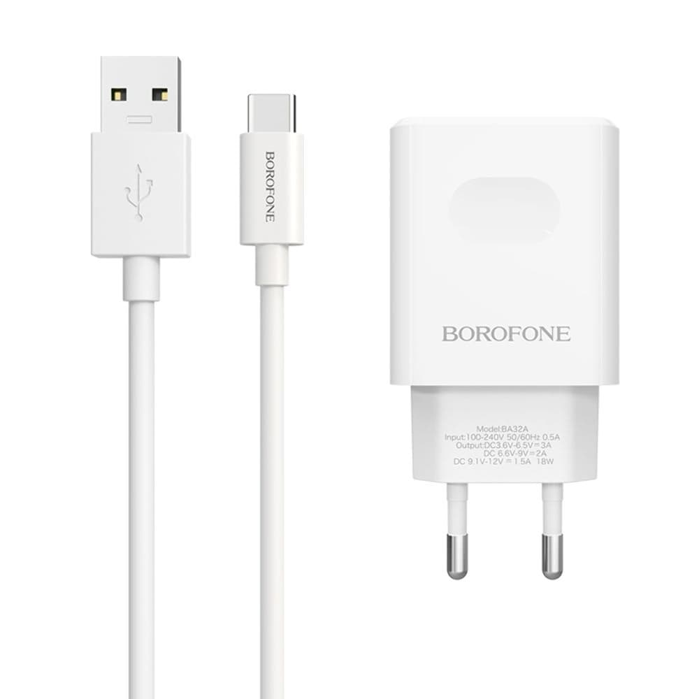    Borofone BA32A, 1 USB, 3.0 , 18 , Quick Charge 3.0,   Type-C, 