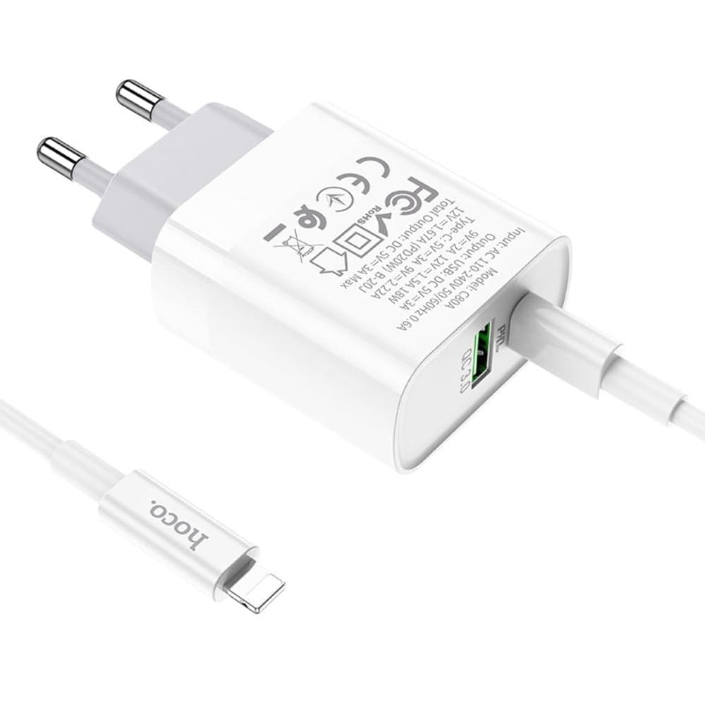    Hoco C80A, 1 USB, 1 USB Type-C, Power Delivery, Quick Charge 3.0, 3.0 , 20 , Type-C  Lightning, 