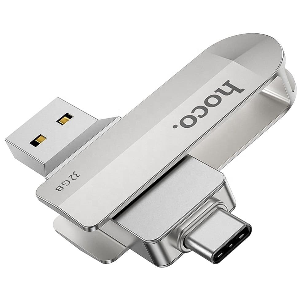 USB-накопитель Hoco UD10, 32 GB, Type-C, USB 3.0, 2 в 1, серебристый