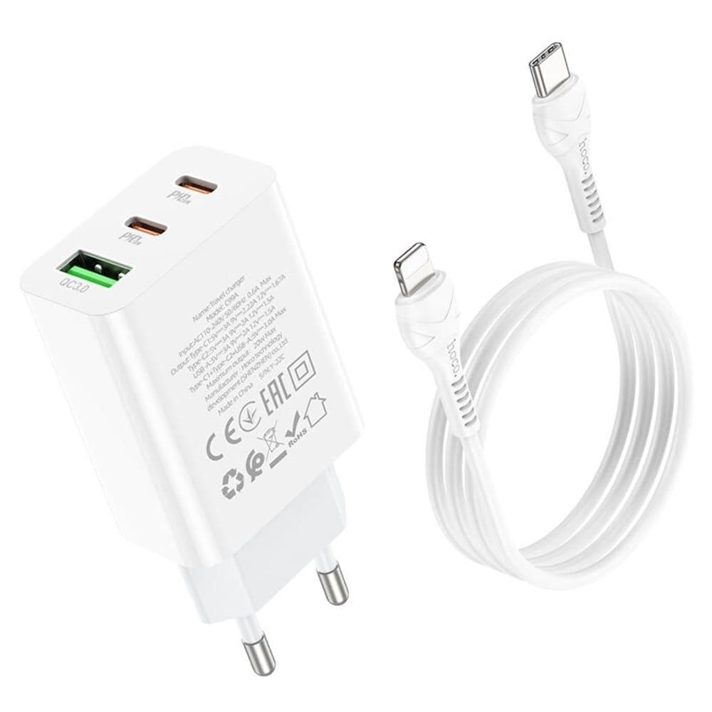    Hoco C99A, 1 USB, 2 USB Type-C, QC 3.0, Power Delivery (20 ), Type-C  Lightning, 