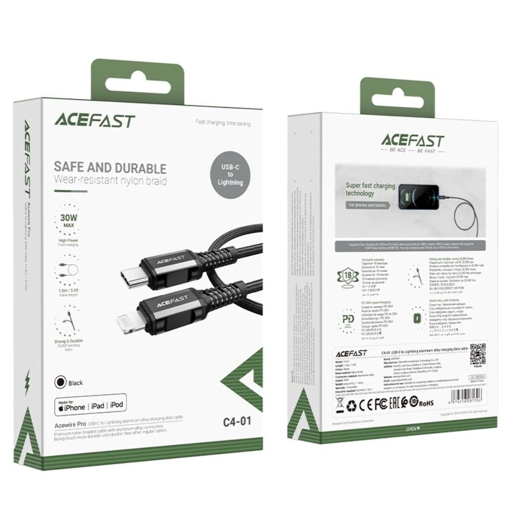 USB- Acefast C4-01, Type-C  Lightning, Power Delivery (30 ), 180 , 