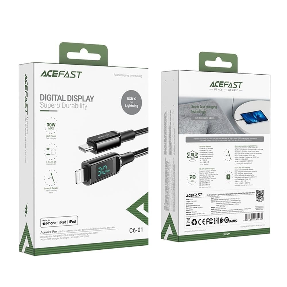 USB- Acefast C6-01,  , Type-C  Lightning, Power Delivery (30 ), 120 , 