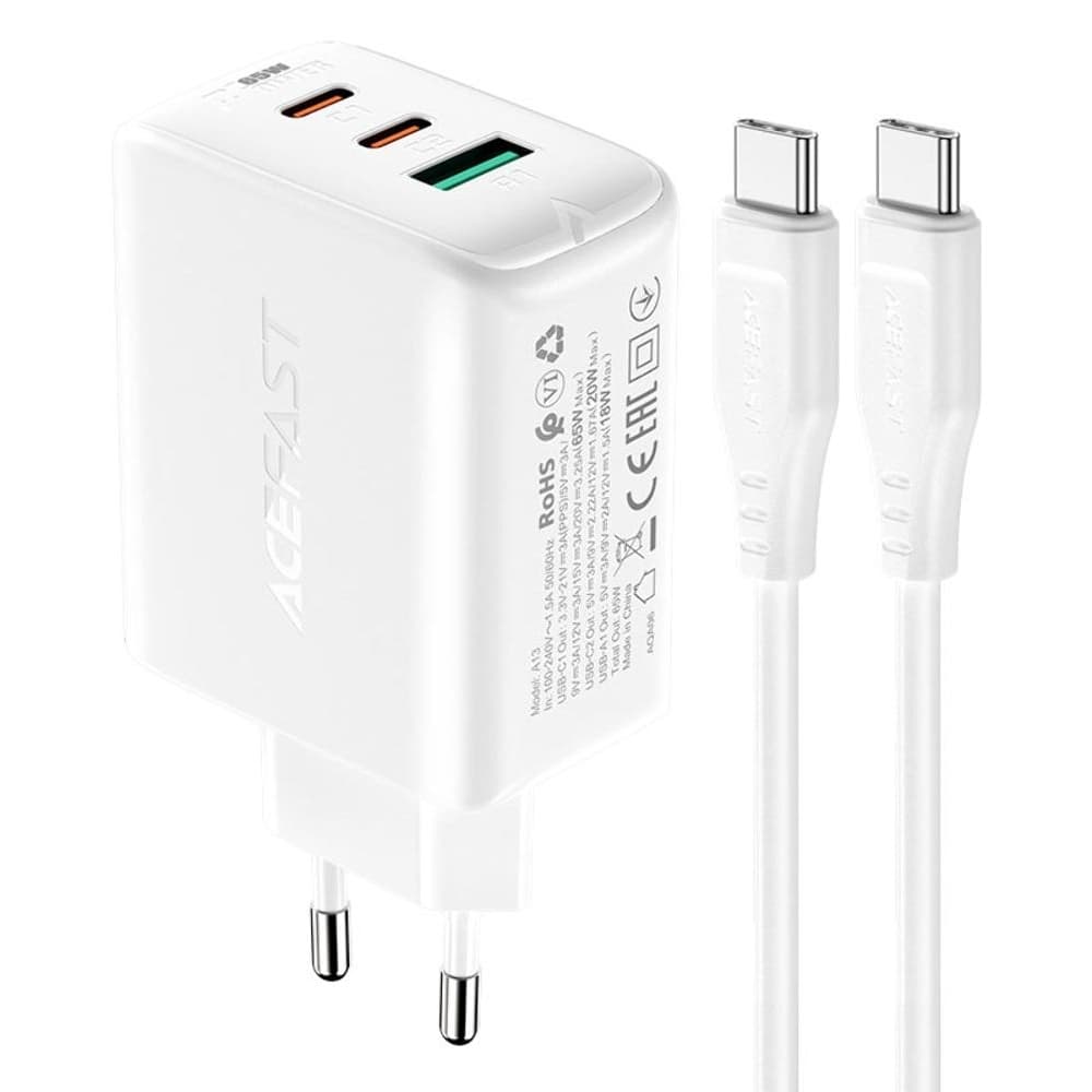    Acefast A13, 1 USB, 2 Type-C, 3.25 , Power Delivery (65 ), Quick Charge, c  Type-C  Type-C, 100 , 