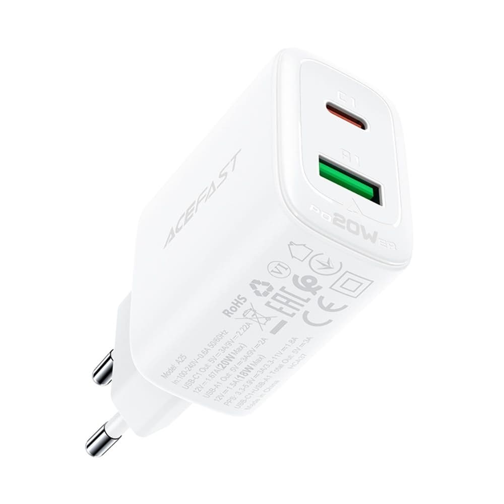    Acefast A25, 1 USB, 1 Type-C, 3.0 , Power Delivery (20 ), Quick Charge, 