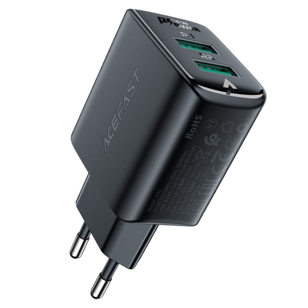    Acefast A33, 2 USB, 3.0 , 18 , Quick Charge, 