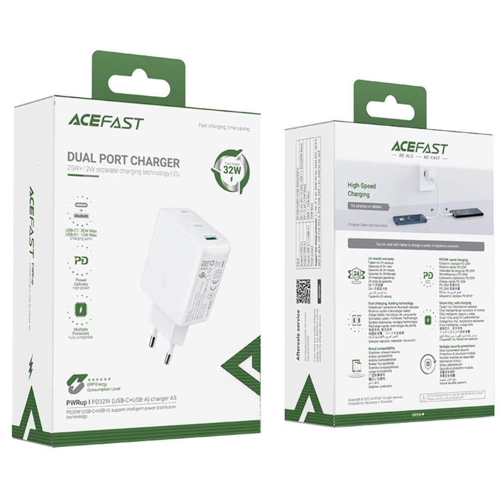    Acefast A5, 1 USB, 1 Type-C, 2.4 , Power Delivery (32 ), Quick Charge, 
