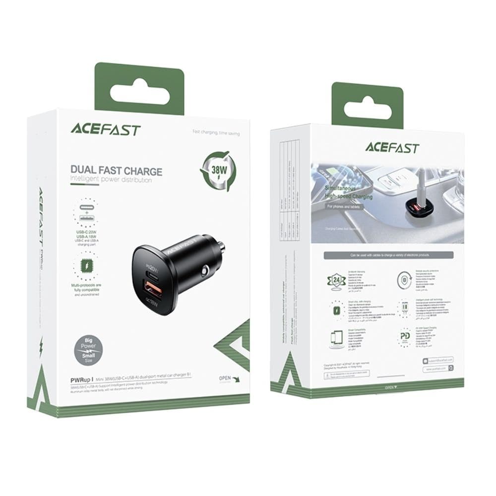    Acefast B1, 1 USB, 1 Type-C, 3.0 , 38 , Power Delivery, Quick Charge, 