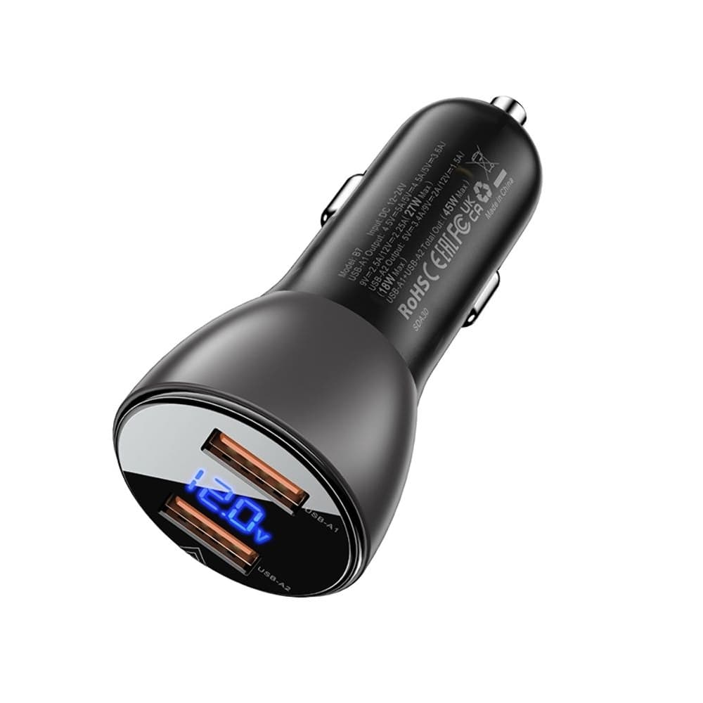    Acefast B7, 2 USB, 5 , 45 , Quick Charge, c , 
