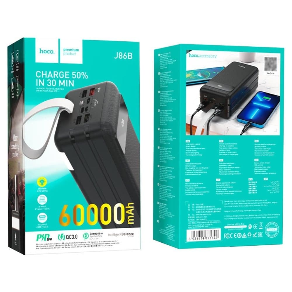 Power bank Hoco J86B, 60000 mAh, 22.5 , Power Delivery (20 ), Quick Charge 3.0, 
