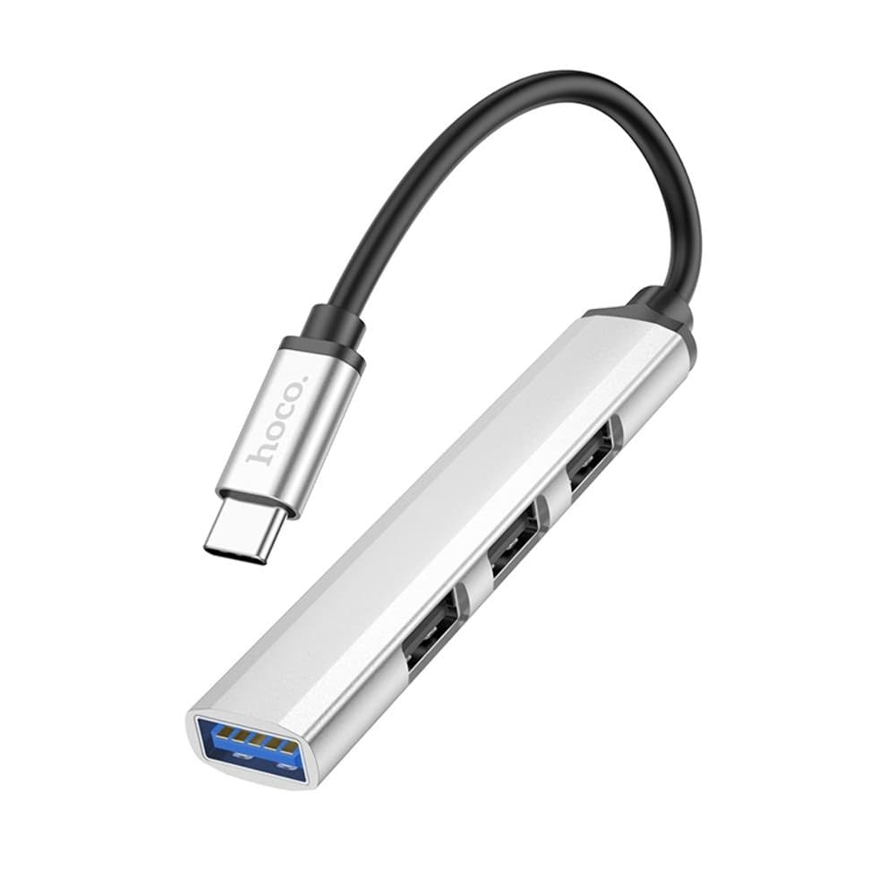 Мультиадаптер Hoco HB26, USB на USB 3.0 (F), 3 USB 2.0 (F), 13 см, серебристый | USB-хаб