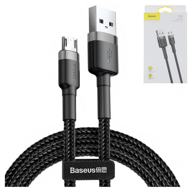 USB-кабель Baseus Cafule, Micro-USB, 100 см, в нейлоновой оплетке, 2.4 А, черный, CAMKLF-BG1