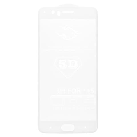 Закаленное защитное стекло OnePlus 5, A5000, 5D, белое, Full Glue (клей по всей площади стекла), 0.26 мм, в упаковке, с салфетками, слой клея нанесен по всей поверхности стекла, совместимо с чехлом
