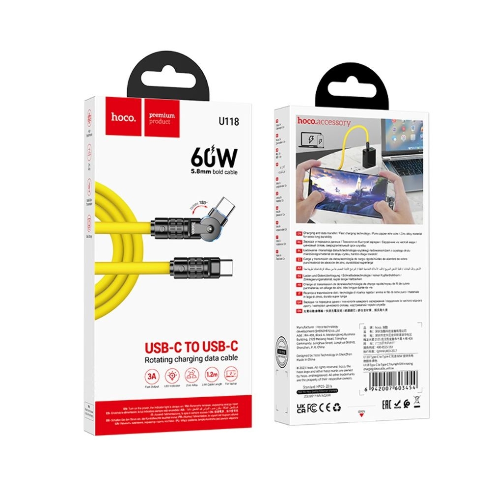 USB- Hoco U118, Type-C  Type-C, Power Delivery (60 ), 120 , 