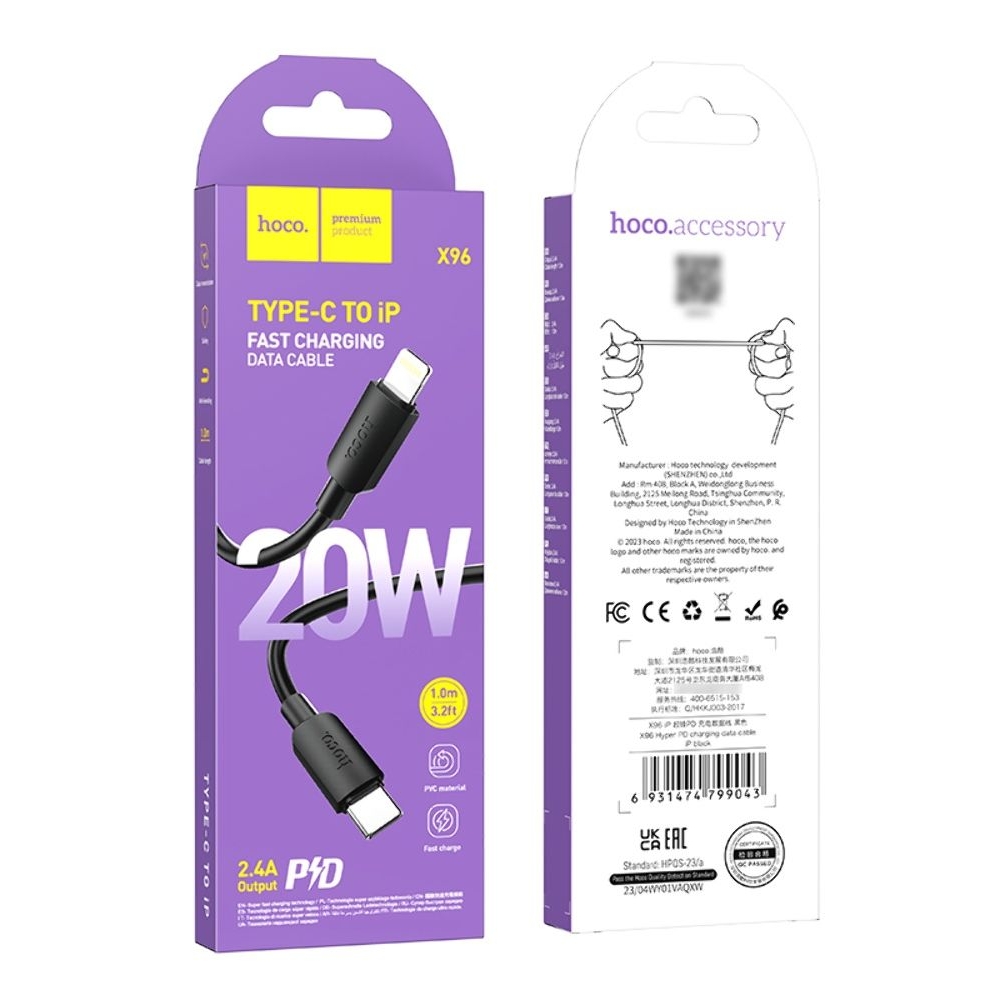 USB- Hoco X96, Type-C  Lightning, 100 , 
