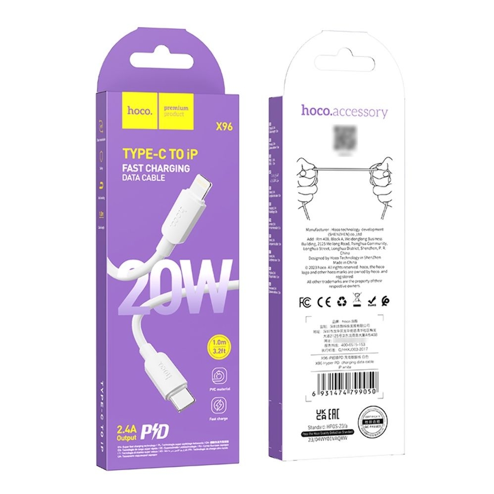 USB- Hoco X96, Type-C  Lightning, 100 , 