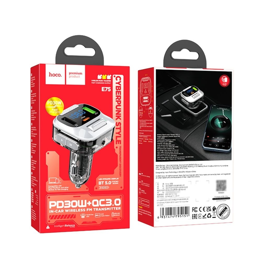    Hoco E75, USB, Quick Charge 3.0, Power Delivery (30 ), AUX c FM-, 