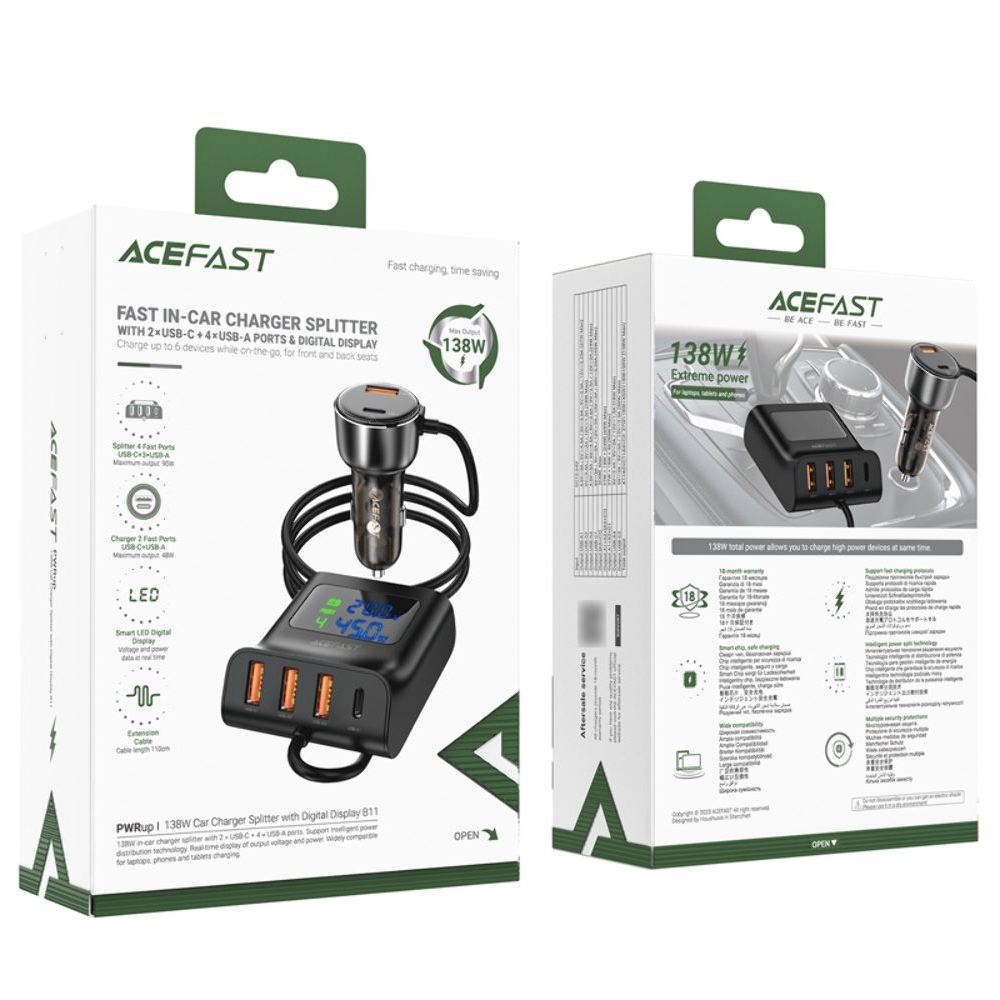    Acefast B11, 3 USB, Type-C, Quick Charge, Power Delivery (138 ),  , 