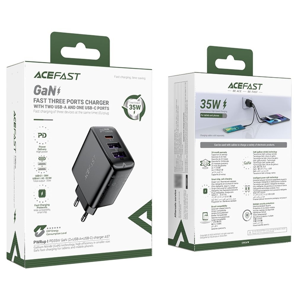    Acefast A57, 2 USB, Type-C, Quick Charge, , Power Delivery (35 ), GaN, 