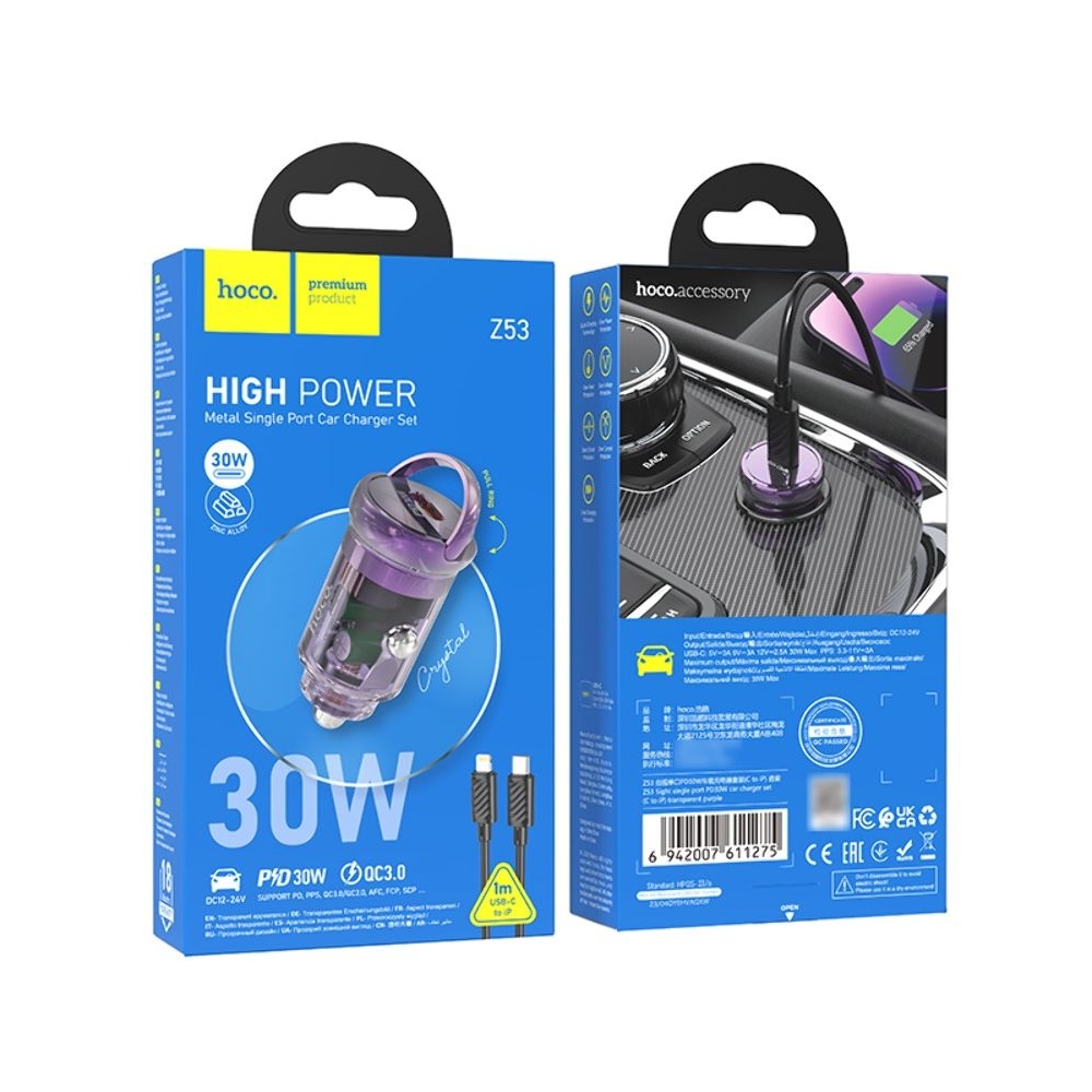    Hoco Z53 Type-C, Power Delivery (30 ), transparent purple +  Type-C  Lightning | ,  