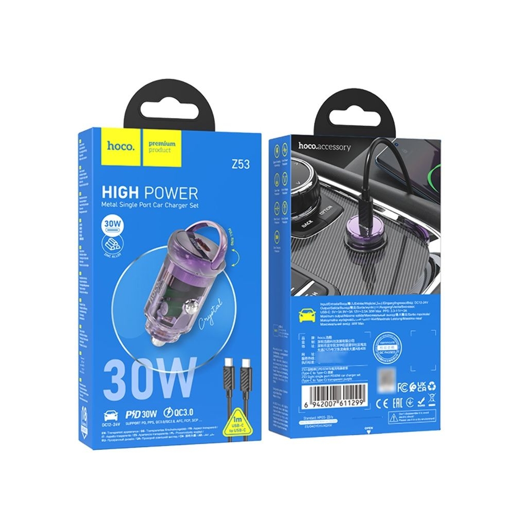    Hoco Z53 Type-C, Power Delivery (30 ), transparent purple +  Type-C  Type-C | ,  