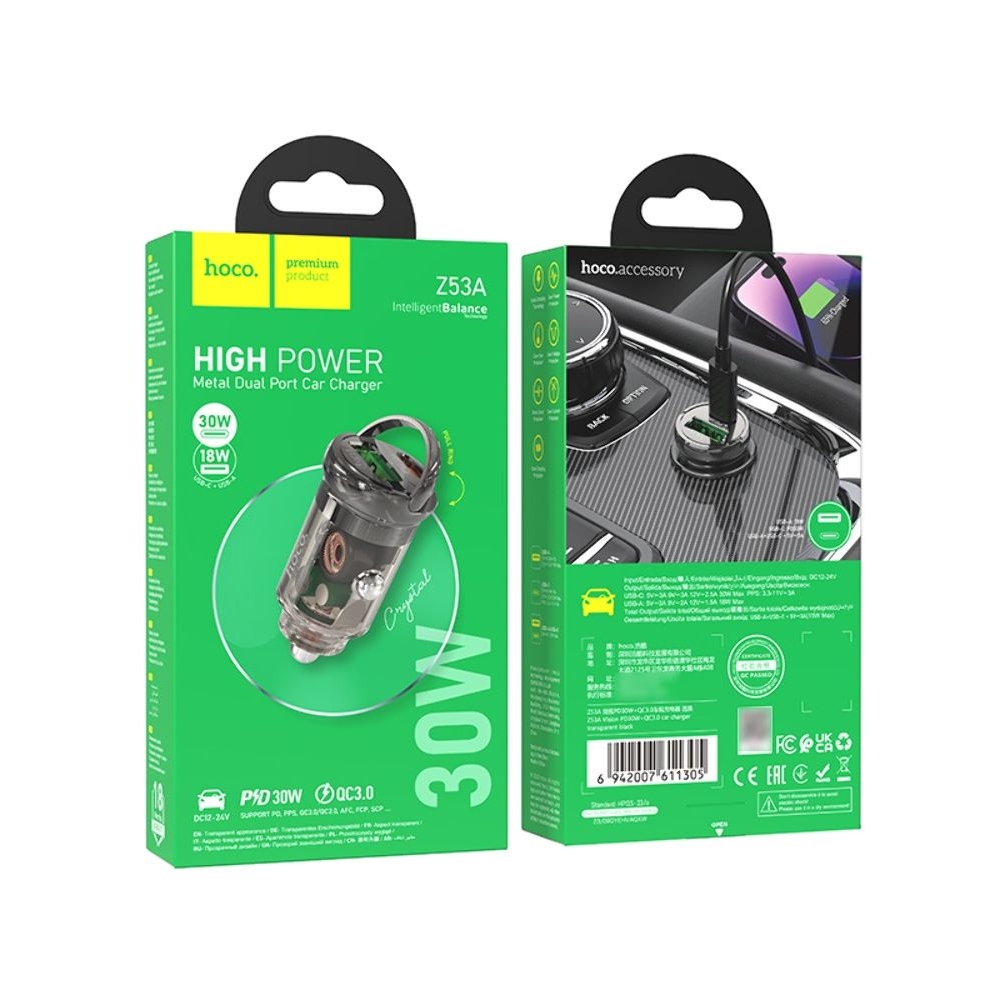    Hoco Z53A USB/ Type-C, Power Delivery (30 ), Quick Charge, transparent,  | ,  