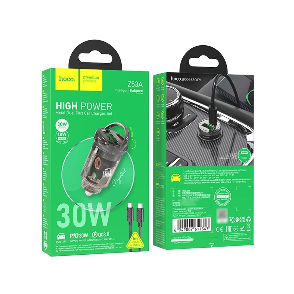    Hoco Z53A USB/ Type-C, Power Delivery (30 ), Quick Charge, transparent,  +  Type-C  Type-C | ,  