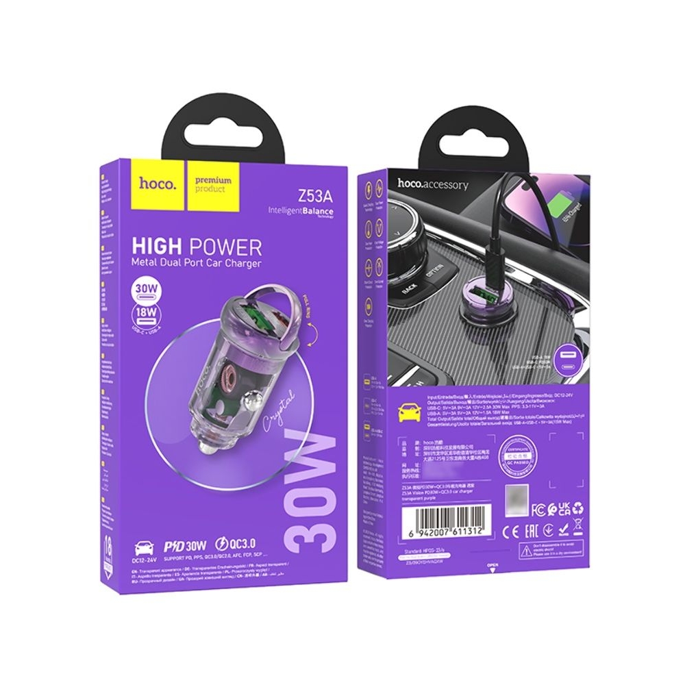    Hoco Z53A USB/ Type-C PD 30W QC transparent purple