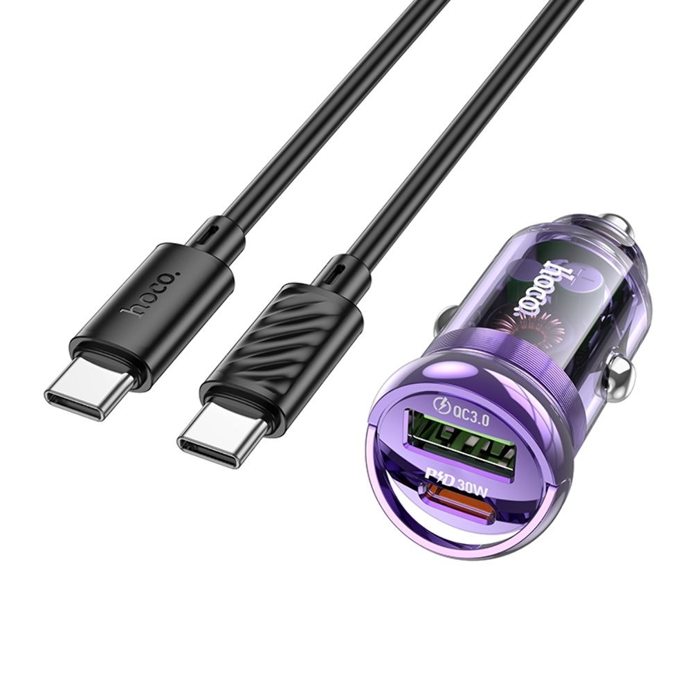    Hoco Z53A USB/ Type-C, Power Delivery (30 ), Quick Charge, transparent purple +  Type-C  Type-C | ,  