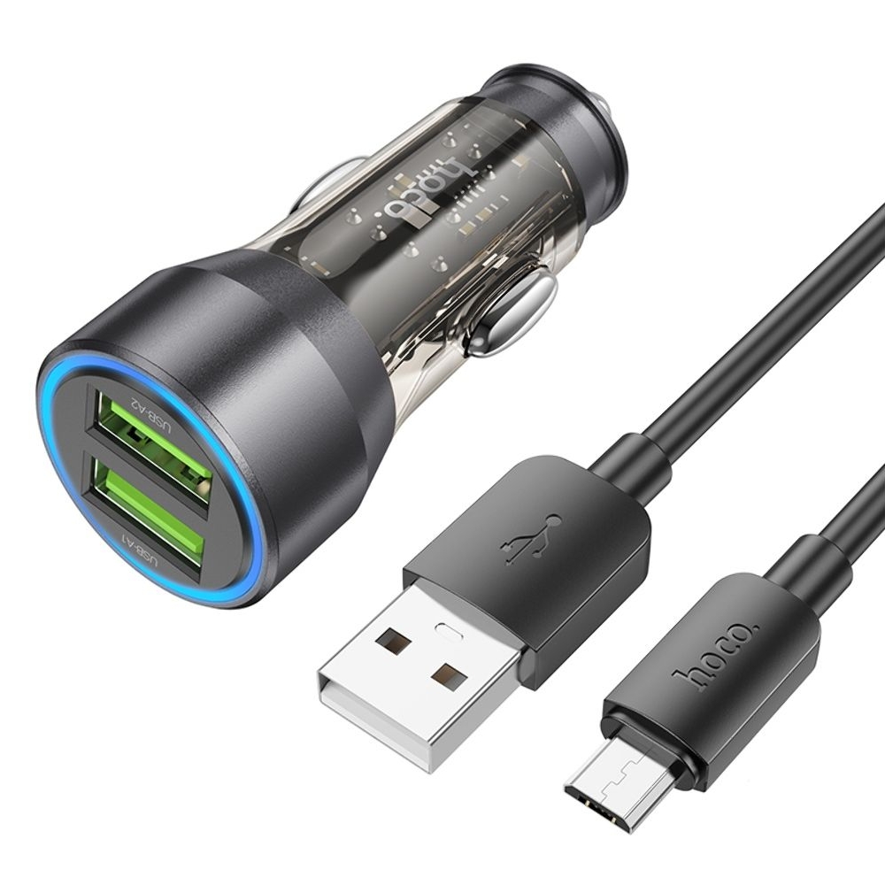    Hoco NZ12 2 USB, Quick Charge, 36W transparent,  +  USB to MicroUSB | ,  