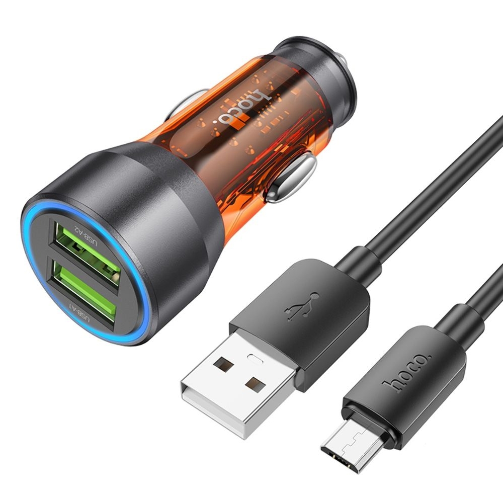    Hoco NZ12 2 USB, Quick Charge, 36W transparent orange +  USB to MicroUSB | ,  