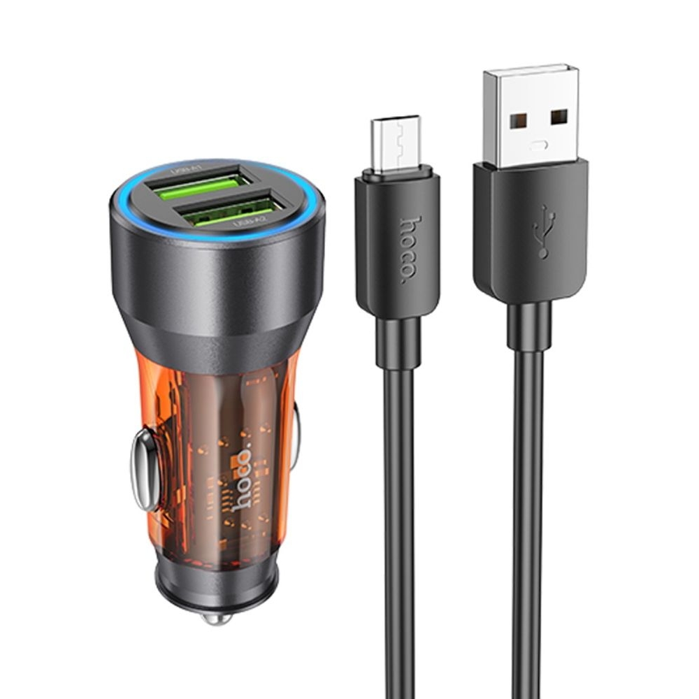    Hoco NZ12 2 USB, Quick Charge, 36W transparent orange +  USB to MicroUSB | ,  