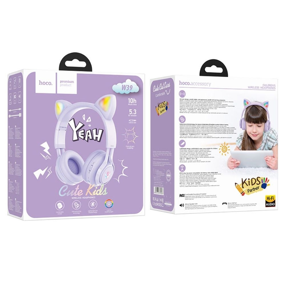   Hoco W39 Cat Ear     LED  purple |  
