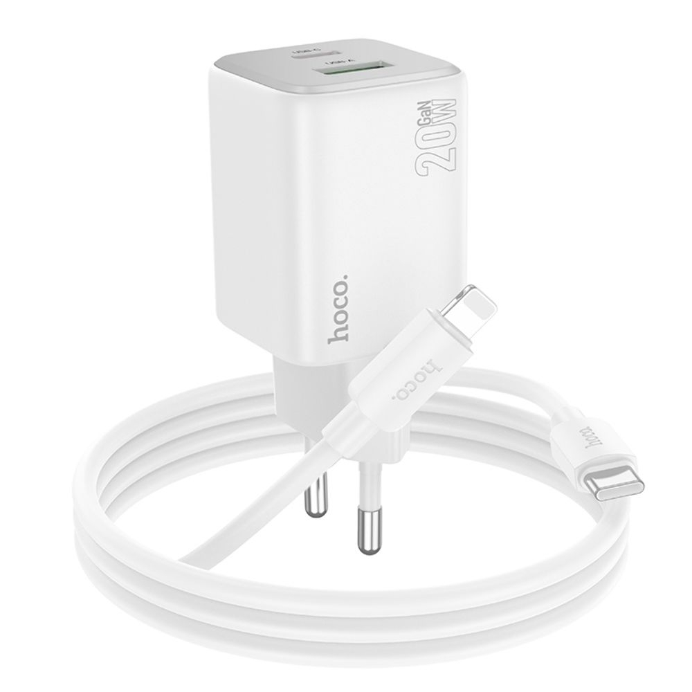    Hoco N41 USB/ Type-C PD QC white +  Type-C to Lightning