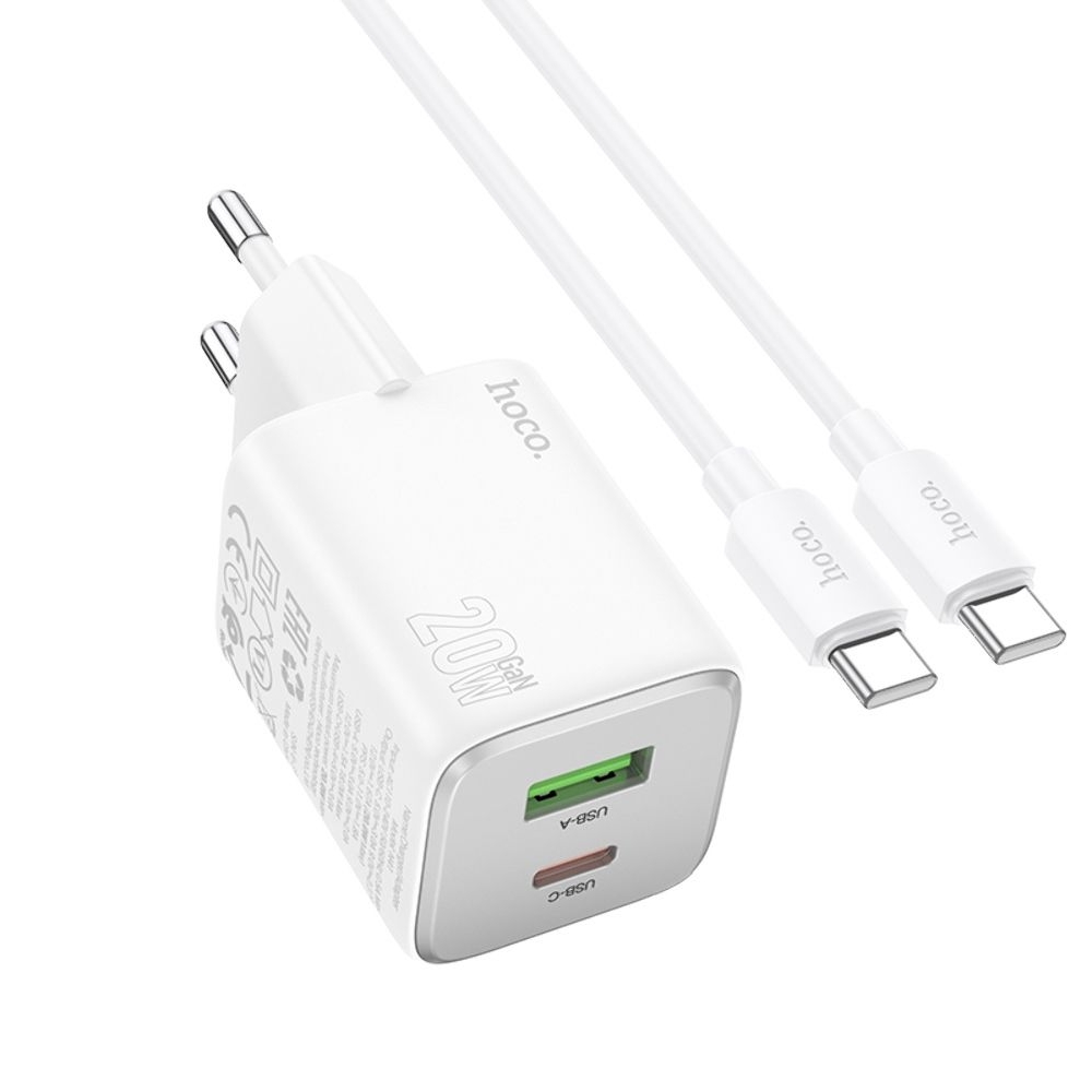    Hoco N41 USB/ Type-C PD QC white +  Type-C to Type-C