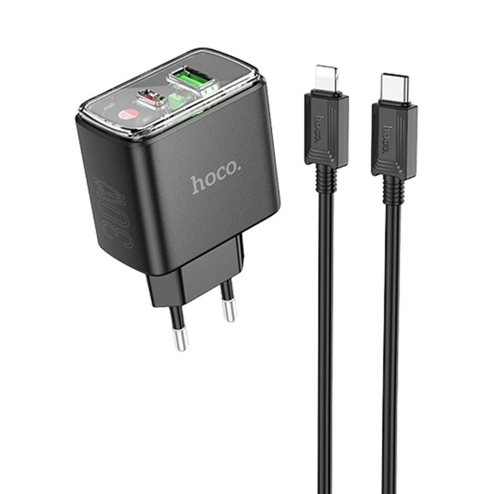    Hoco CS42A USB/ Type-C PD 30W QC black +  Type-C to Lightning