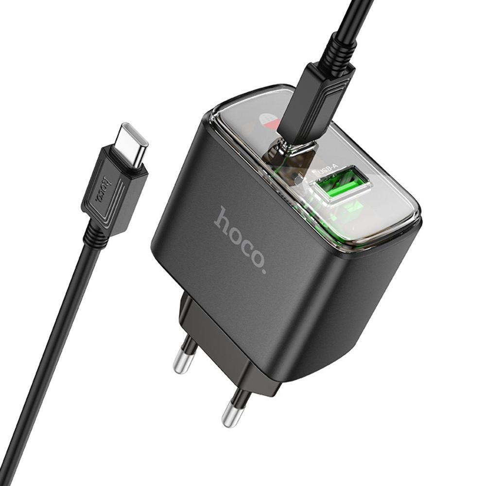    Hoco CS42A USB/ Type-C PD 30W QC black +  Type-C to Type-C