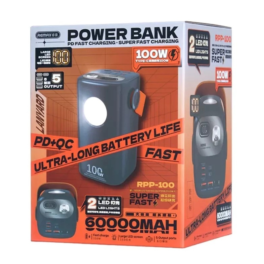 Power bank Remax RPP-100, 60000 mAh, 22.5 , Power Delivery (100 ), Quick Charge 3.0, 