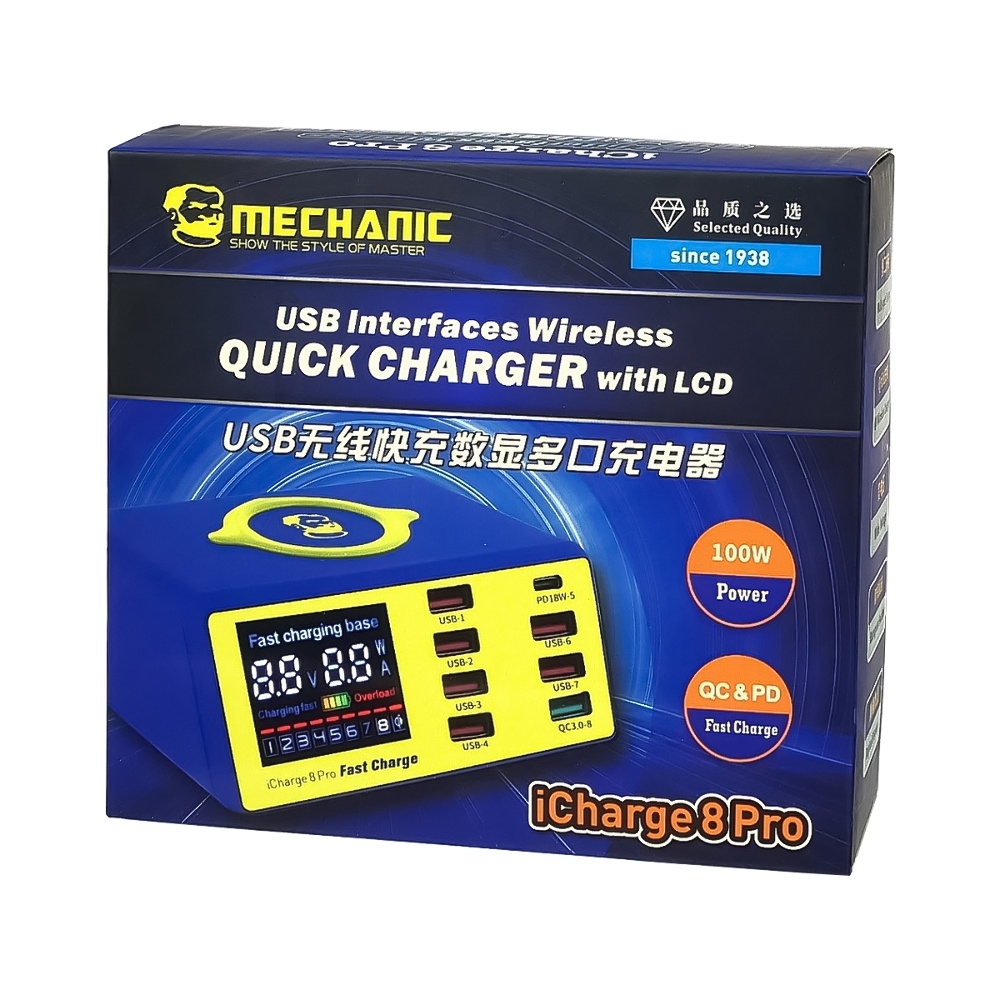       Mechanic iCharge 8 Pro 100W (6 USB 2.4/ 1 USB QC 3.4A/ 1 PD 18W/ Wireless fast charging 15W)
