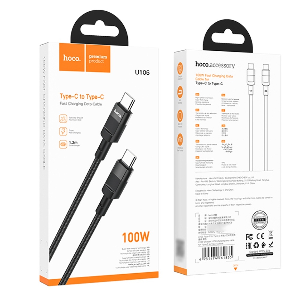  Hoco U106 Type-C to Type-C PD 100W 1.2m black