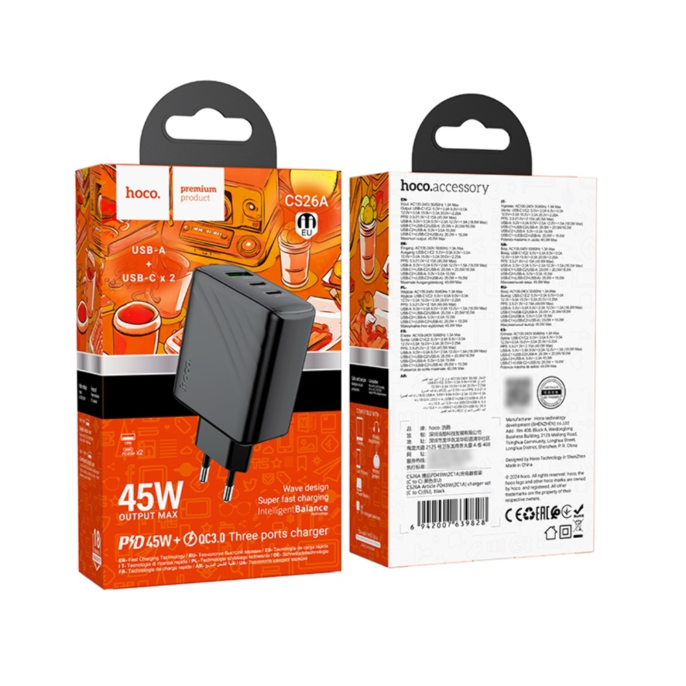    Hoco CS26A USB/ 2 Type-C PD 45W black