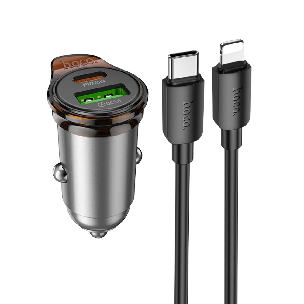    Hoco NZ16A USB/ Type-C 43W PD QC 25W metal grey +  Type-C to Lightning