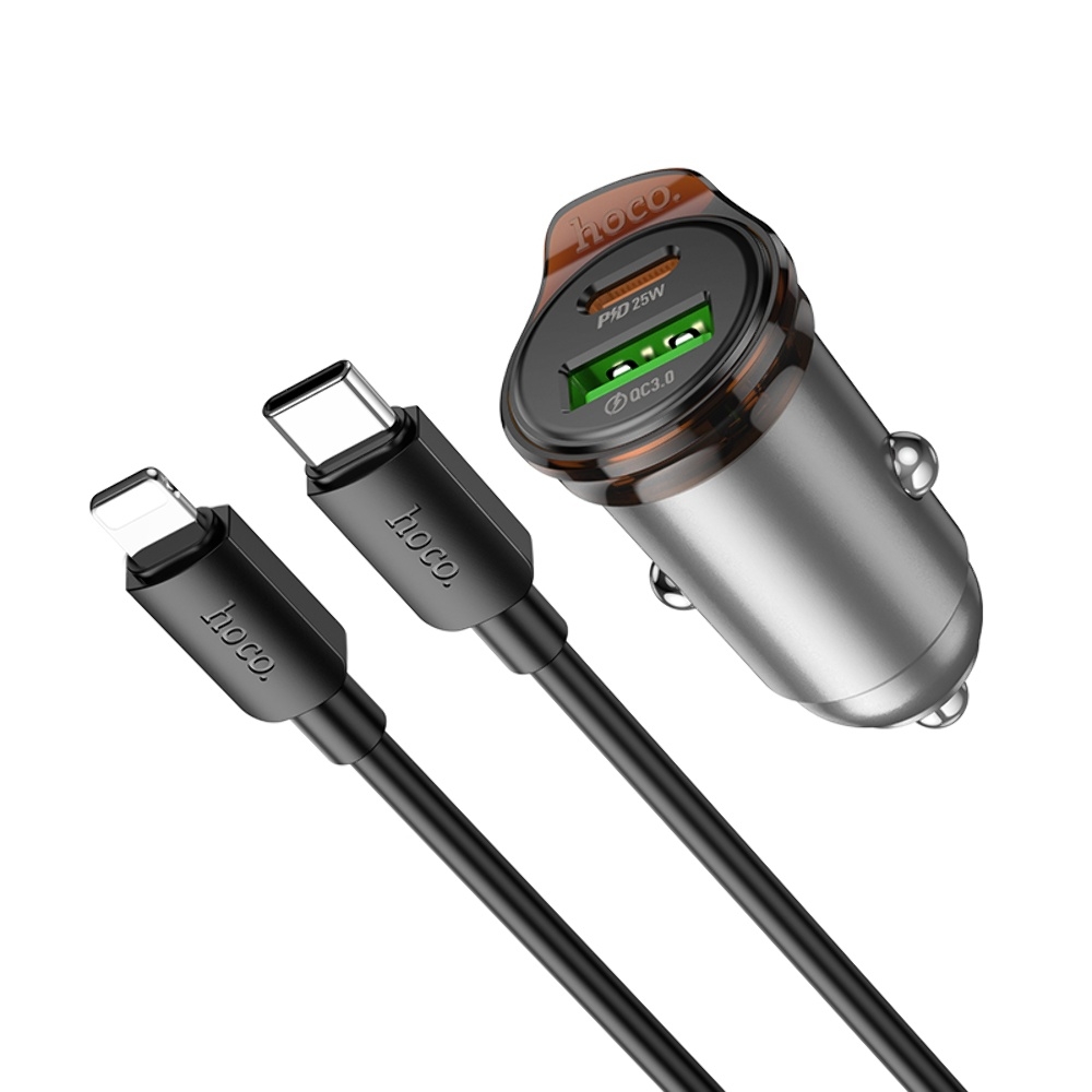    Hoco NZ16A USB/ Type-C 43W PD QC 25W metal grey +  Type-C to Lightning