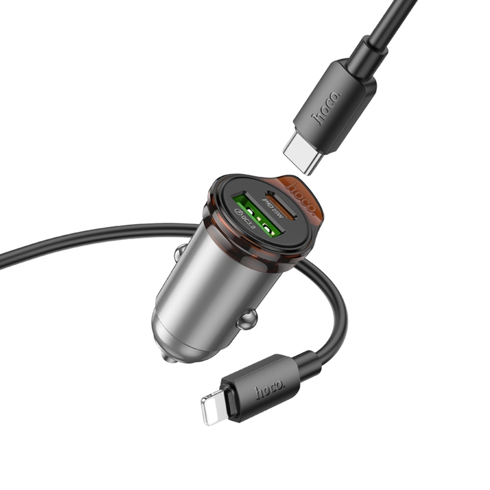    Hoco NZ16A USB/ Type-C 43W PD QC 25W metal grey +  Type-C to Lightning