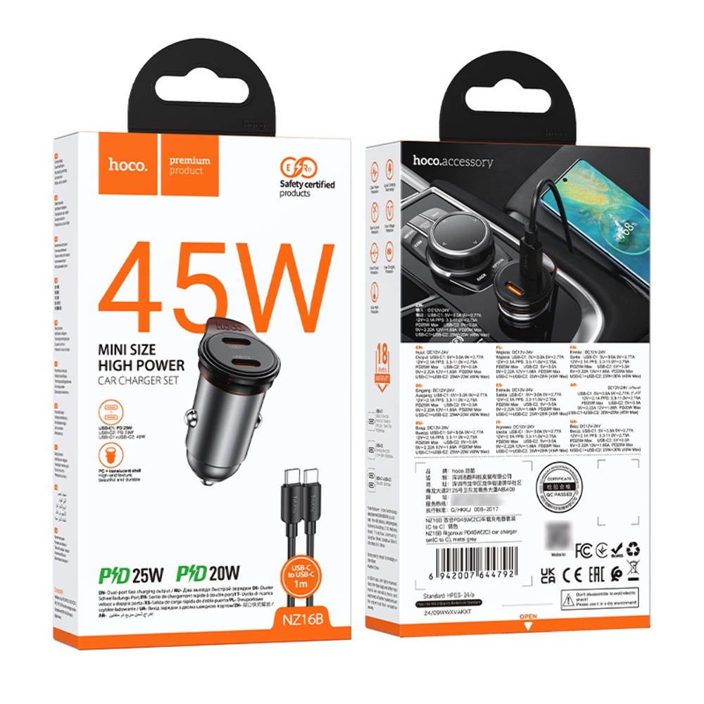   Hoco NZ16B 2 Type-C PD 45W metal grey +  Type-C to Type-C