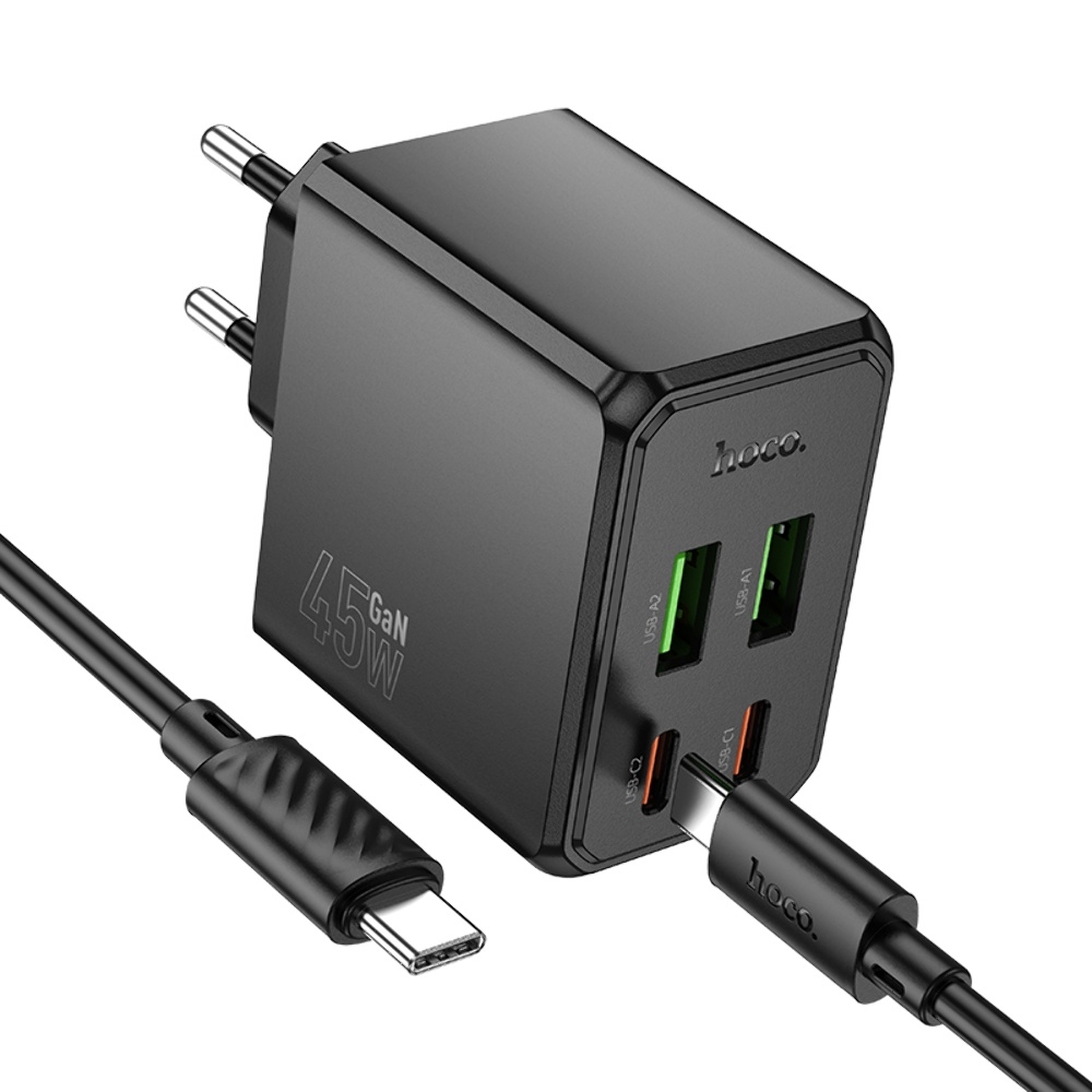    Hoco CS18A 2 USB/ 2 Type-C PD 45W black +  Type-C to Type-C