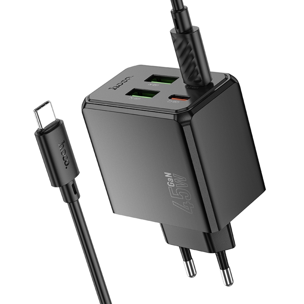    Hoco CS18A 2 USB/ 2 Type-C PD 45W black +  Type-C to Type-C