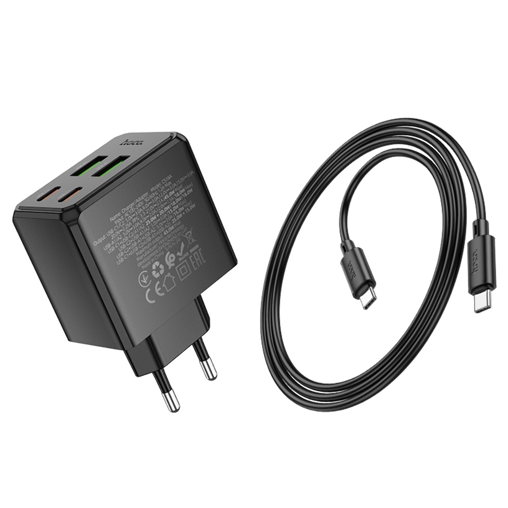    Hoco CS18A 2 USB/ 2 Type-C PD 45W black +  Type-C to Type-C