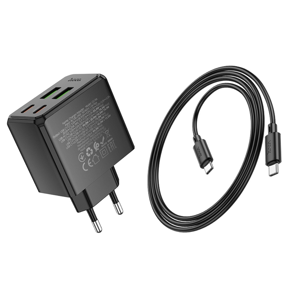    Hoco CS19A 2 USB/ 2 Type-C PD 65W black +  Type-C to Type-C
