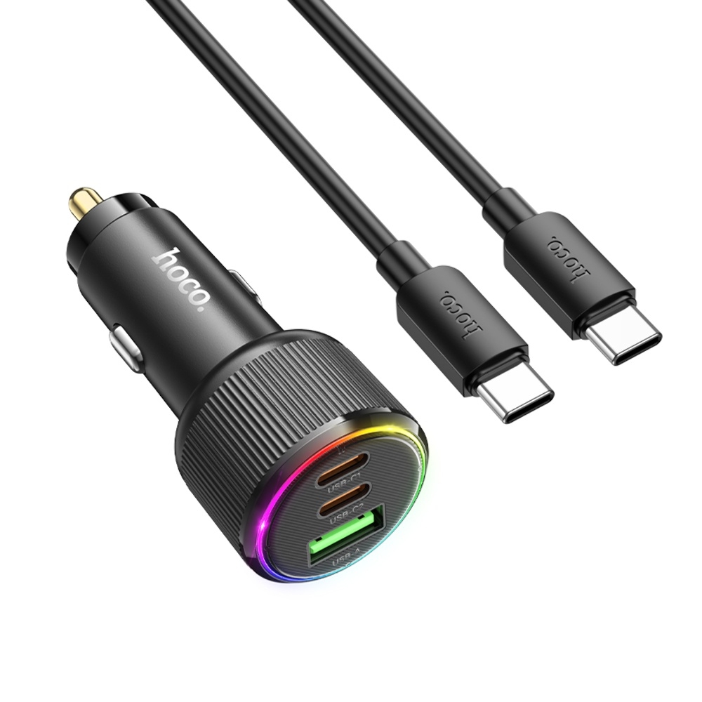    Hoco NZ17 USB/ 2 Type-C PD 75W black +  Type-C to Type-C
